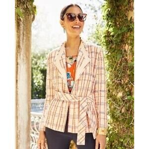 Chico’s 1 8/10 Striped Tweed Jacket Blazer Belted